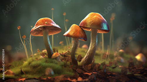 Psilocybin mushrooms, 3D illustration. Commonly known as magic mushrooms. AI Generative
