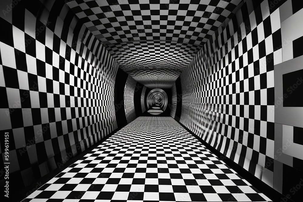 series of optical illusions and mind-bending visuals in black & white ...
