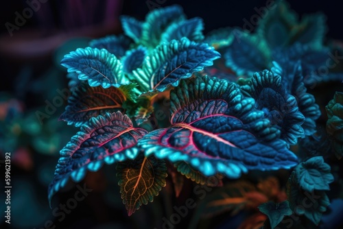close-up of neon plant with intricate details visible, created with generative ai © Alfazet Chronicles