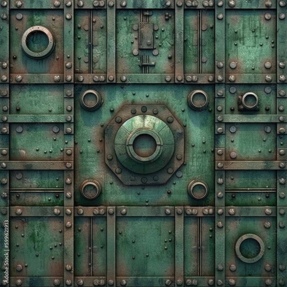 dark green metal wall with rust, sci-fi metal texture