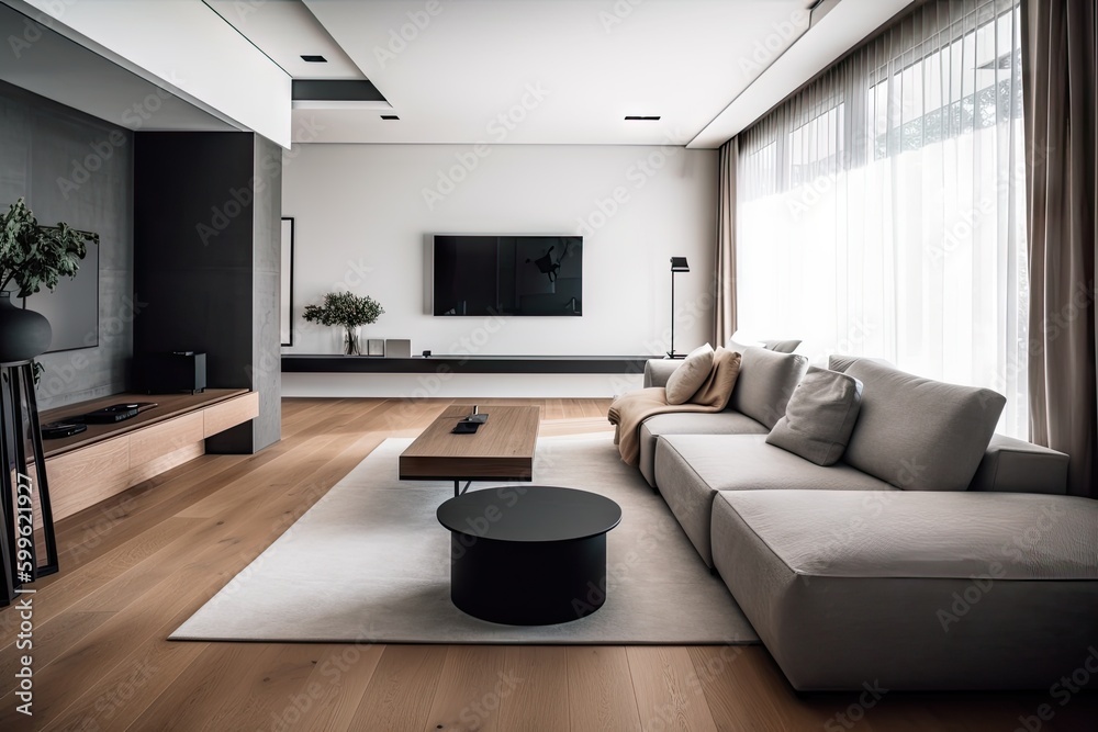 Fototapeta premium minimalist home with sleek and modern furnishings, neutral colors, and clean lines, created with generative ai
