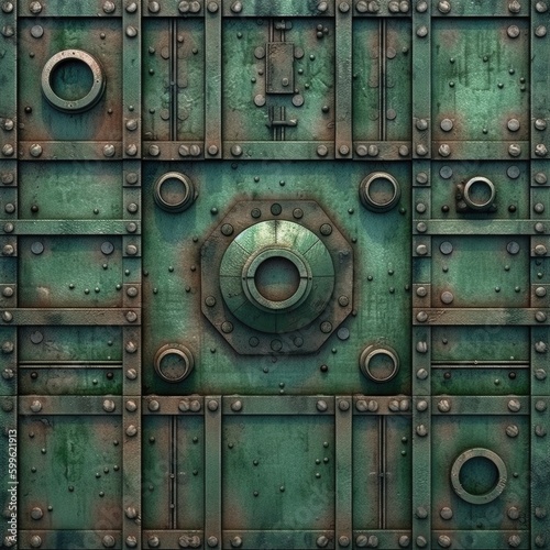 dark green metal wall with rust, sci-fi metal texture
