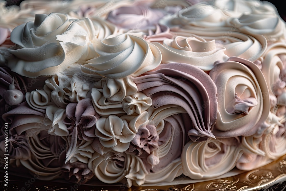 close-up of beautifully decorated meringue cake, with intricate piping and swirls, created with generative ai close-up of beautifully decorated meringue cake, with intricate piping and swirls, created with generative ai