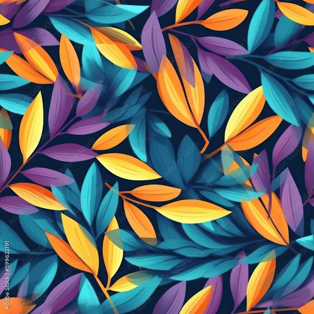 vibrant colored abstract leaves background seamless pattern