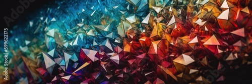A macro image of a crystalline structure, showcasing its complex, geometric patterns and vibrant colors, concept of Crystallography, created with Generative AI technology