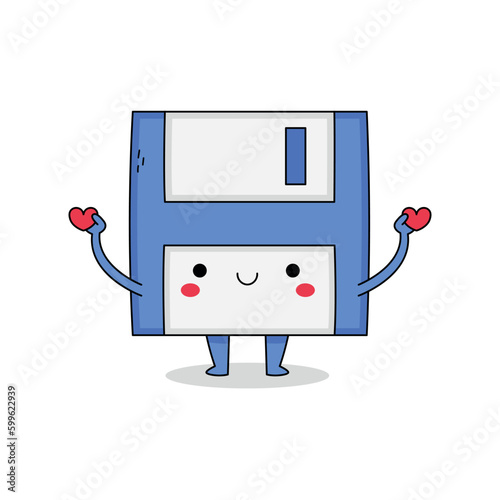 Cute floppy disk cartoon character spreading love