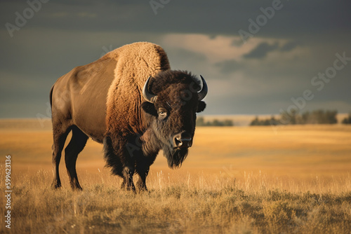 Illustration of a single plains bison. Generative AI.