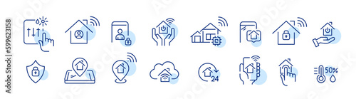 Smart home technology. Temperature climate control, security and remote control. Pixel perfect, editable stroke