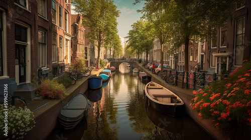 Valokuva Illustration of canals in a traditiona Dutch city Generative AI.
