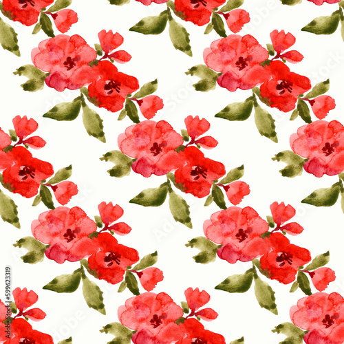 Garlands of red watercolor flowers. Seamless pattern made by hand. Illustration for your decor.
