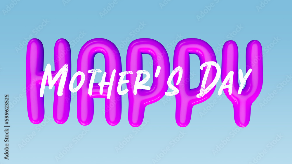 Pop Happy Mother's Day banner, with white and violet text isolated on a blue background in shape of balloon