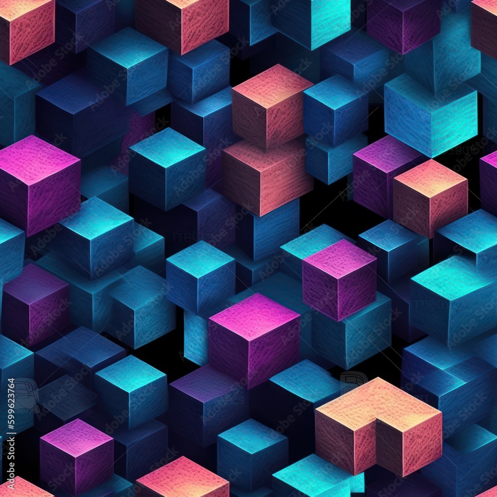 Obraz premium geometric blue and purple cubes background seamless pattern