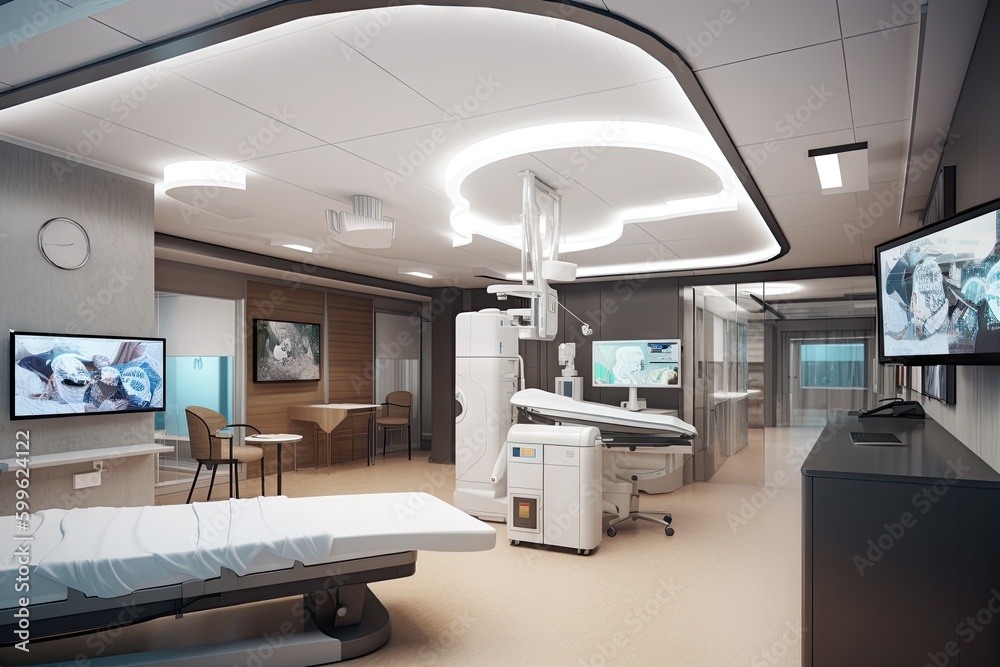 high-tech hospital with advanced medical equipment, diagnostic tools and cutting-edge technology, created with generative ai