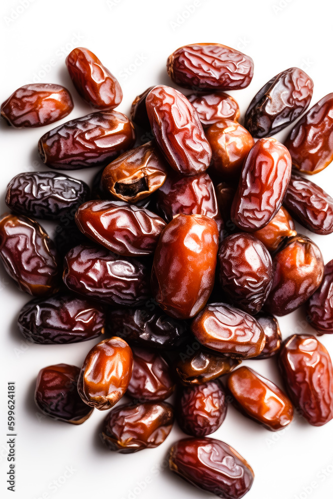 Dry dates isolated on white background, top view. Ai generated Dry dates isolated on white background, top view. Ai generated