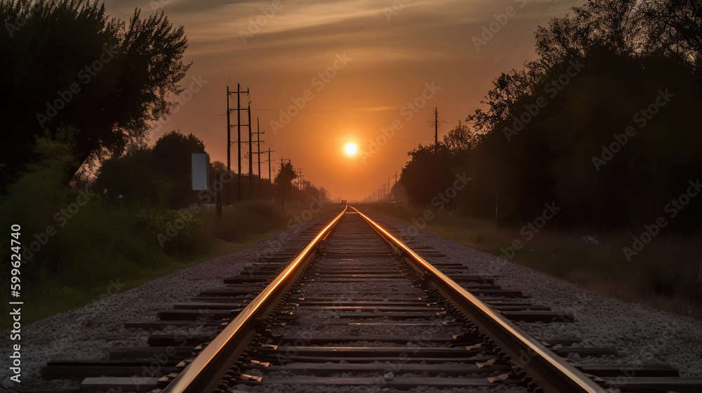 Riding Off into the Sunset, A Beautiful Scene of Train Tracks and Colors. AI Generative Riding Off into the Sunset, A Beautiful Scene of Train Tracks and Colors. AI Generative