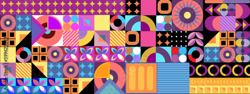 Vector flat geometric retro colorful colourful background