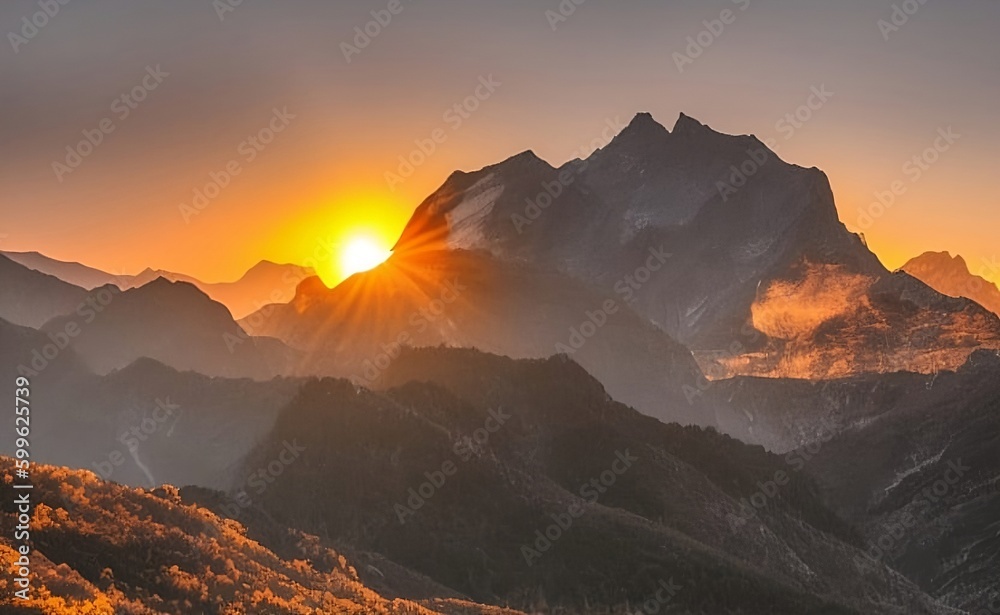 sunset in the mountains with generative ai