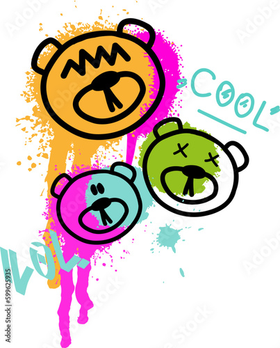 Print with teddy bear for t-shirt, clothing, cards, message and more design.
