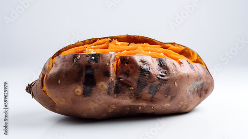 Baked sweet potato on white background, AI Generative