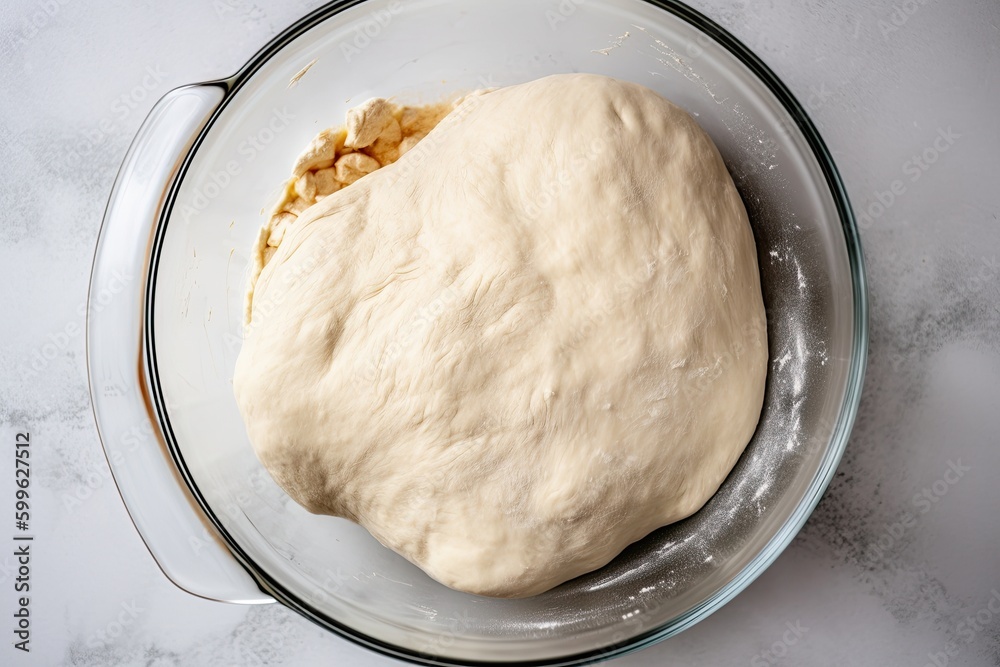 pizza dough in a mixing bowl, ready to be kneaded and shaped, created with generative ai