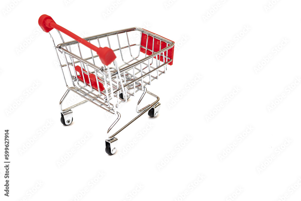 grocery cart on isolated white background. the concept of shopping goods.