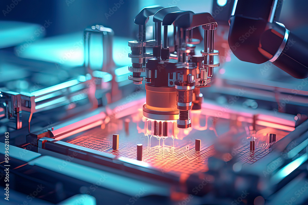 Robots are producing chips. AI technology generated image