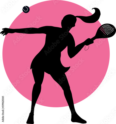 woman play padel. paddle tennis girl, with sport clothes, kilt and racket,isolated, pink