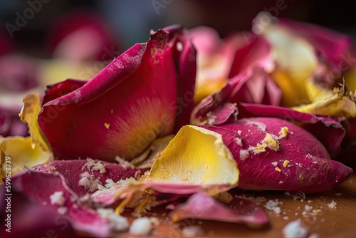 close-up of rose petals  covered in pollen and ready to be pollinated  created with generative ai