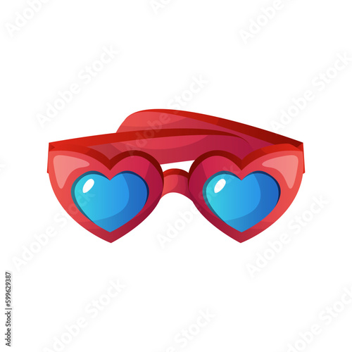 Cartoon heart red sunglasses. Swimming pool accessories, tropical resort sticker. Beach party holidays, summer vacation, leisure, recreation, rest item. Vector for banner, poster, menu, flyer.