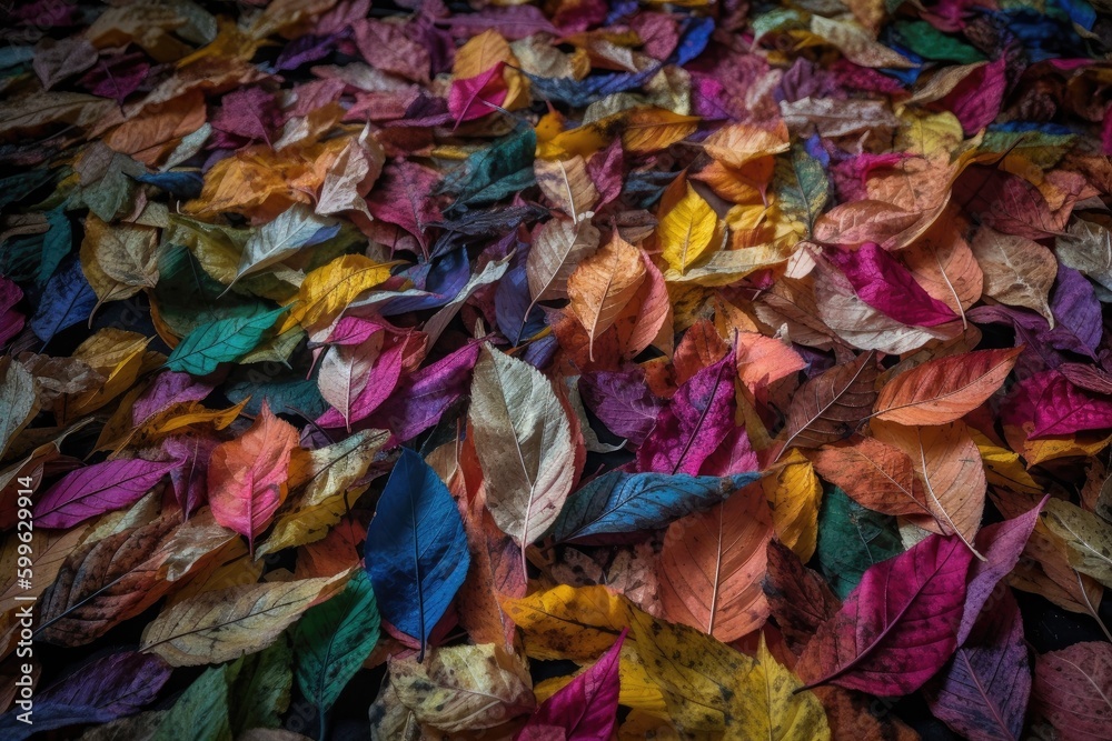 a pile of colorful fallen leaves, each with its own unique pattern, created with generative ai