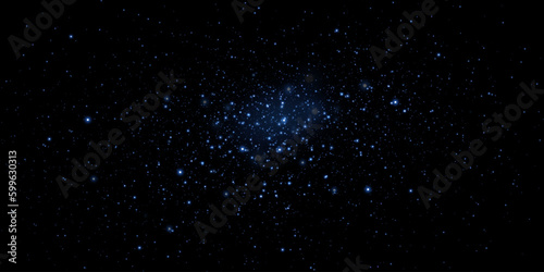 Sparks of dust and blue stars shine with a special light. Vector sparkles on a black background. Christmas light effect. Shiny magical dust particles.