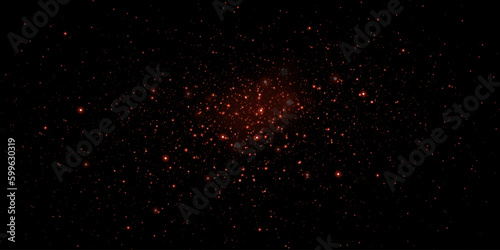 Sparks of dust and red stars shine with a special light. Vector sparkles on a black background. Christmas light effect. Shiny magical dust particles.