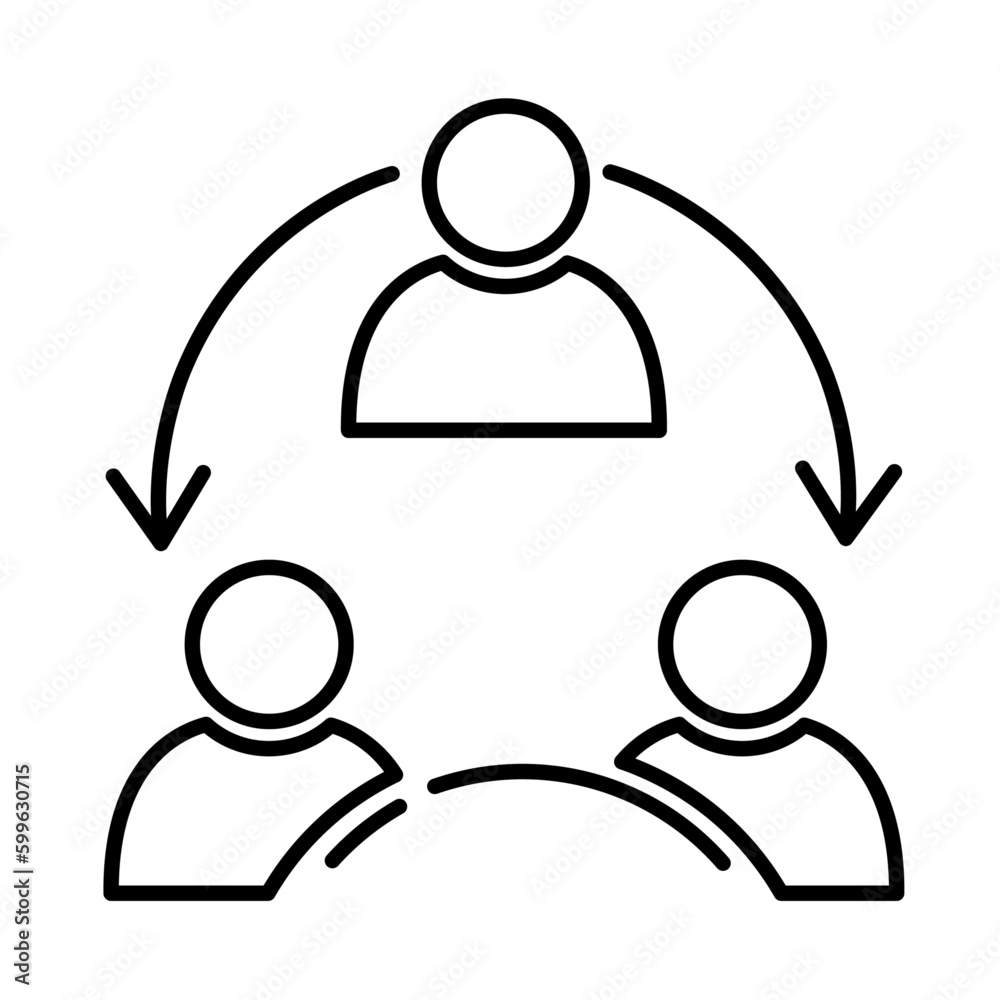 Coordination teamwork icon with black outline style. management, group, human, partnership, line, strategy, cooperation. Vector Illustration Coordination teamwork icon with black outline style. management, group, human, partnership, line, strategy, cooperation. Vector Illustration