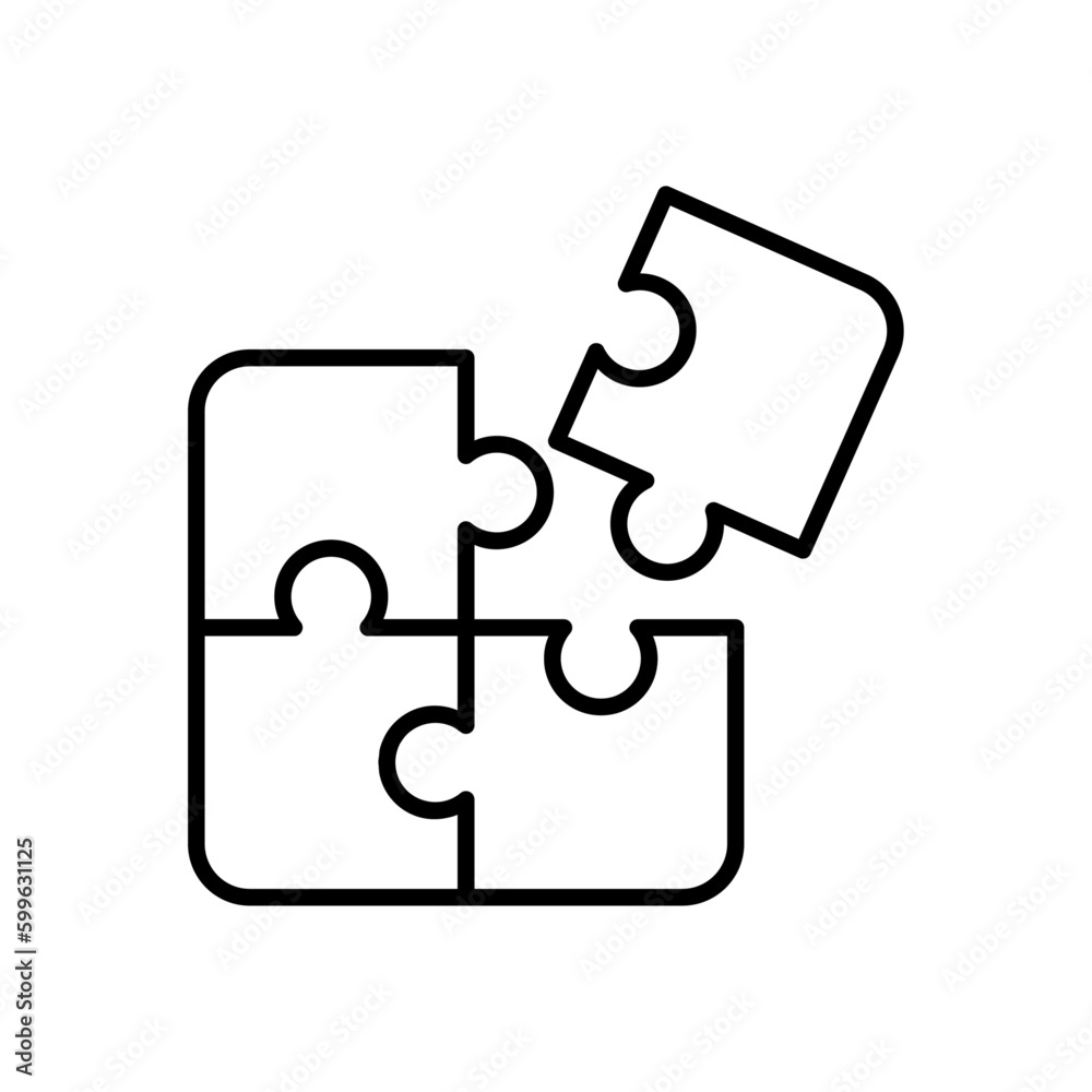 Puzzle teamwork icon with black outline style. element, shape, group, simple, graphic, flat, connection. Vector Illustration