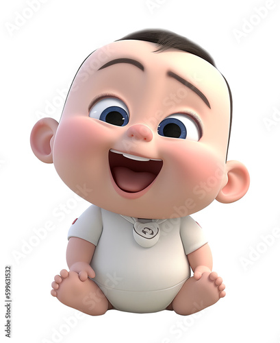 cute baby 3d character with laughing face expression. generative ai