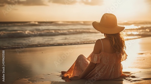 woman on the beach at sunset