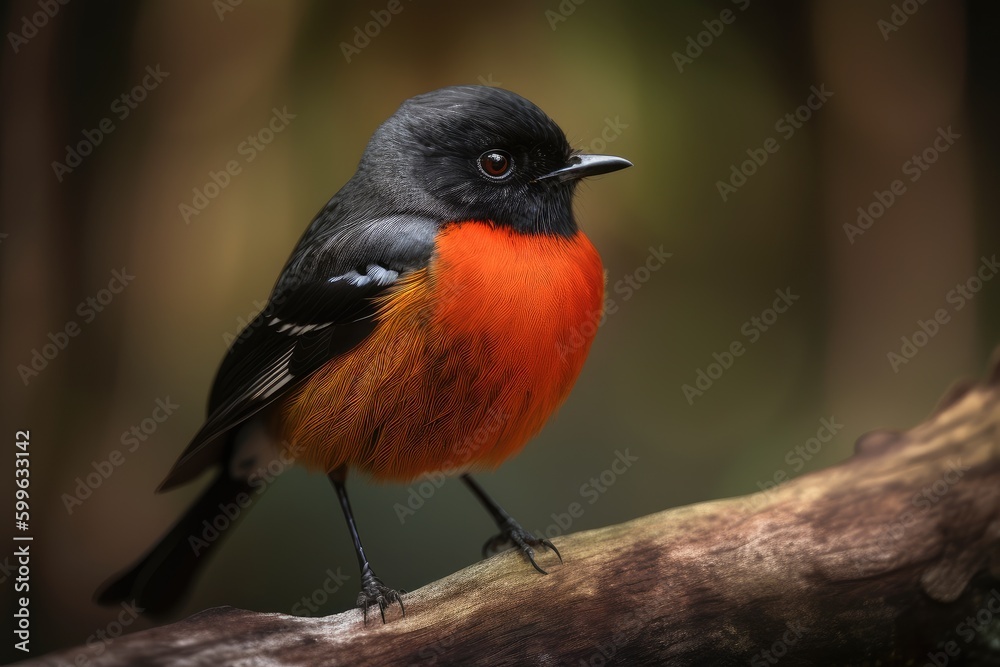 male redstart bird, perched on tree branch, with its vibrant red feathers shining, created with generative ai