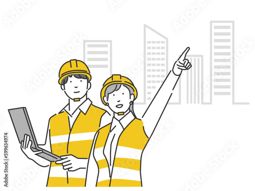 illustrations of safety management and supervision of workers in construction site interior, construction, civil engineering, and construction management