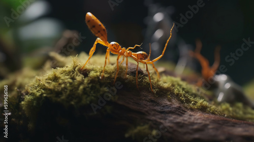 Cordyceps fungus growing on an ant, also known as zombie-ant fungus, magical effects, AI Generative © Gasspoll