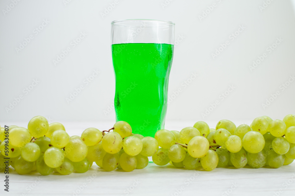front view green juice with fresh green grapes on white background fruit color drink cocktail front view green juice with fresh green grapes on white background fruit color drink cocktail