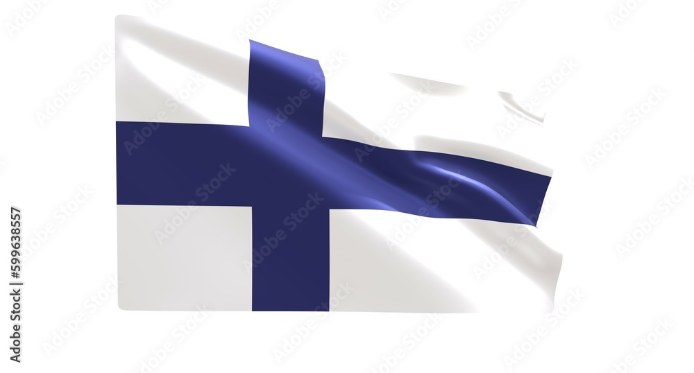 Fototapeta premium Finland flag waving in the wind. Image on a white background. 3D rendered.