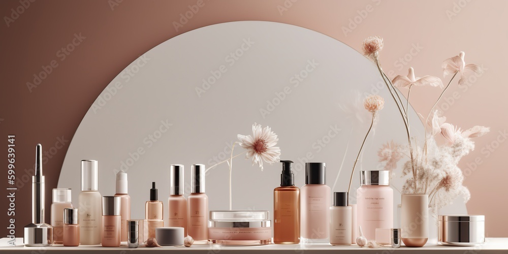 AI Generated. AI Generative. Photo realistic illustration of different skin body care products. Beauty healthy luxury lifestyle. Graphic Art AI Generated. AI Generative. Photo realistic illustration of different skin body care products. Beauty healthy luxury lifestyle. Graphic Art