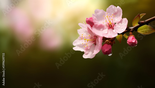 Sakura flowers or Cherry blossoms in full bloom on a pink background and backdrop  copy space for text  good as banner and wallpaper  season greetings  and other design material.