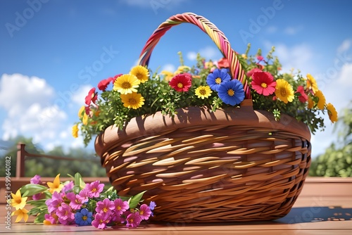Flowers in a basket  wallpaper  Generative AI