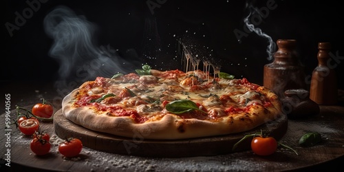 AI Generative. AI Generated. Photo realistic illustration of tasty italian pizza family dinner. Graphic Art