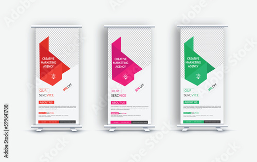 Modern corporate colorful roll up standee banner design template, Colorful Stylish Creative Corporate Roll Up Banner Signage Standee Template for Advertising and Multipurpose Use with thre Color Vari 