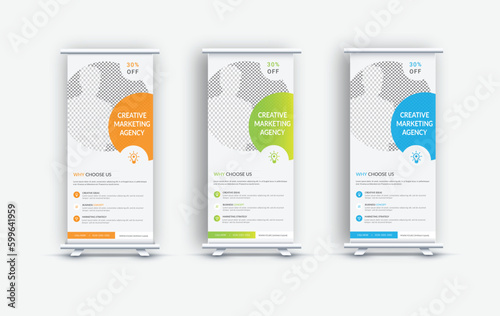 Business professional roll up banner, Corporate Roll Up Banner Signage Standee Template | Creative Business X Banner Design Layout with three Color Variations photo