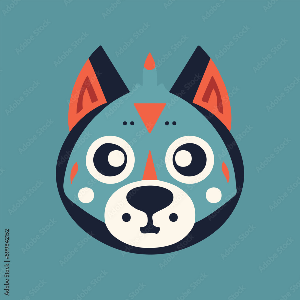 A sleek and modern flat design of a cat head for a logo, with clean lines and bold colors, perfect for pet-related businesses.