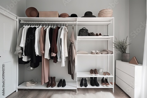 minimalist wardrobe with mix of classic and trendy pieces, created with generative ai