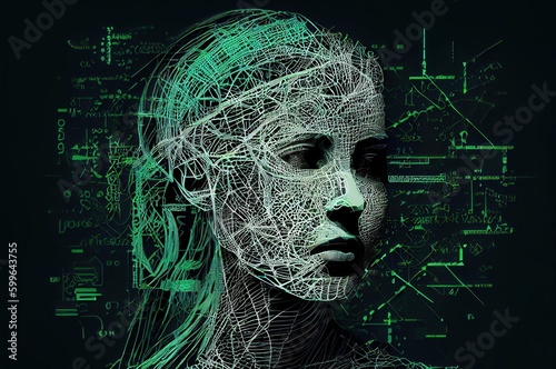 Green Artificial Intelligence Humanoid Background With Copyspace Generative AI